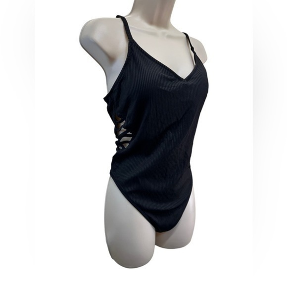 VICTORIA'S SECRET PINK Swim STRAPPY SIDE RIBBED ONE-PIECE Black - Picture 3 of 10